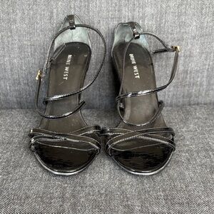 Nine West Black Patent Strappy Heeled Sandals | Evening| Size 7 | Never Worn